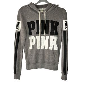 PINK Victoria’s Secret Pullover Hoodie Size XS Gray Logo Graphic Long Sleeves